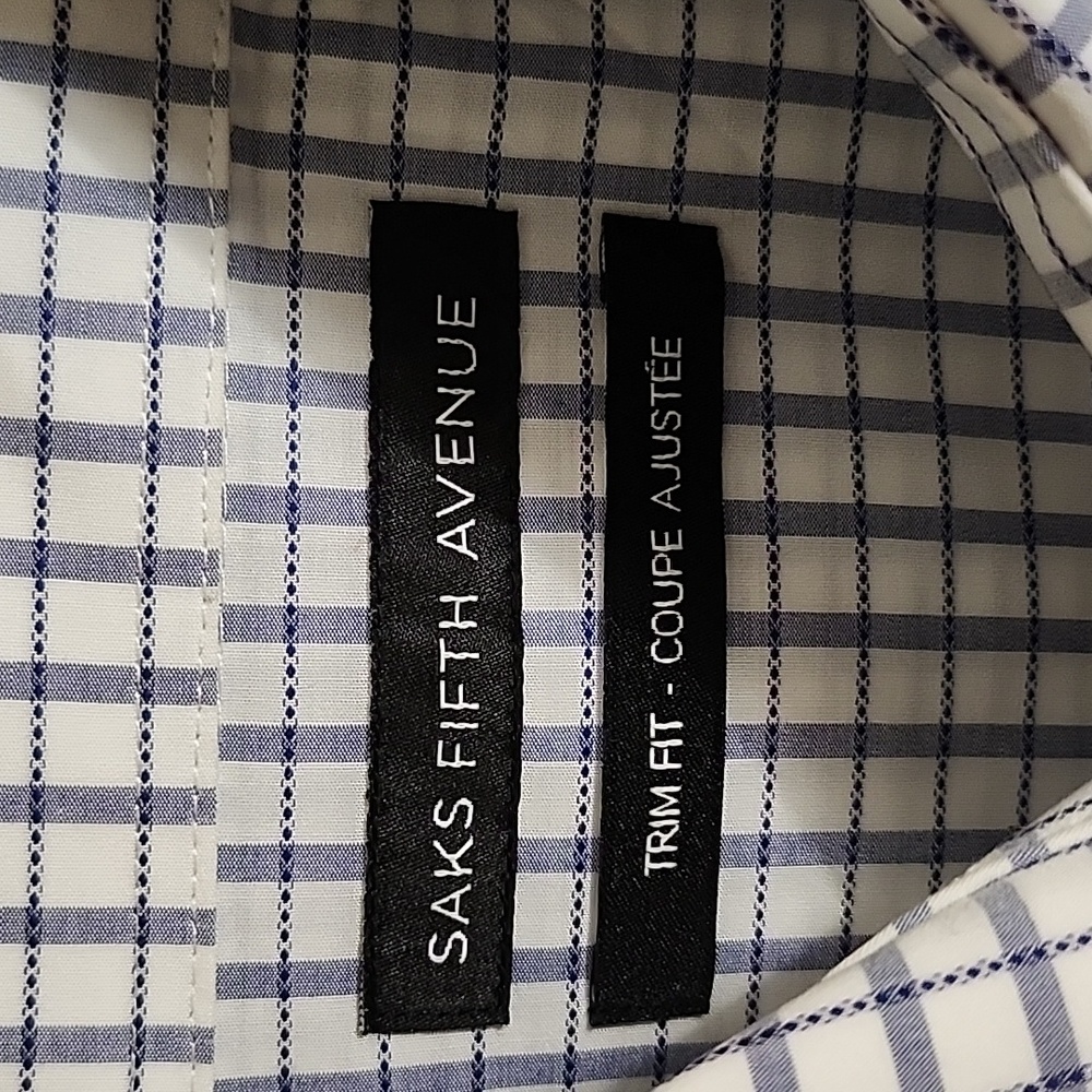 SAKS FIFTH AVENUE shirt, Trim Fit 151/2 32 33 blue with White - Picture 2 of 4